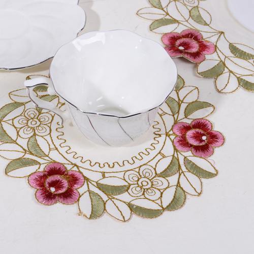Pastoral Embroidered Hollow Satin Bowl Mat Home Fabric Dining Table Plate Mat Cloth Table Mat round Square