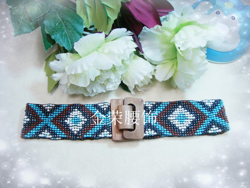 米珠腰带手工串珠腰带编织腰带米珠松紧腰带