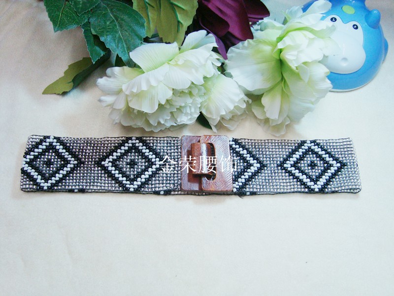 米珠腰带手工串珠腰带编织腰带米珠松紧腰带