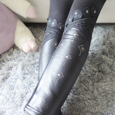 Autumn and winter spell spell leather wool pants