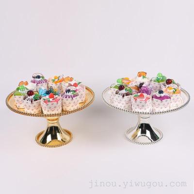 High foot round metal bead point plate of cake plate of food dish water compote Hotel plate
