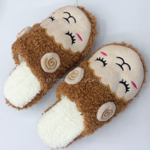 japanese and korean style ring hair cute little sheep winter indoor soft bottom cotton slippers