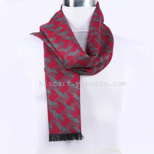 men‘s scarf korean style knitted wool scarf warm business plaid scarf jacquard circumference