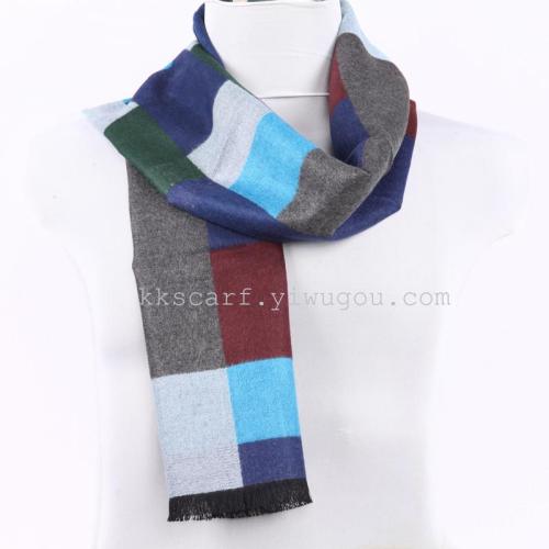 gentleman scarf foreign trade original single men‘s rayon plaid shawl blue and green plaid british style warm
