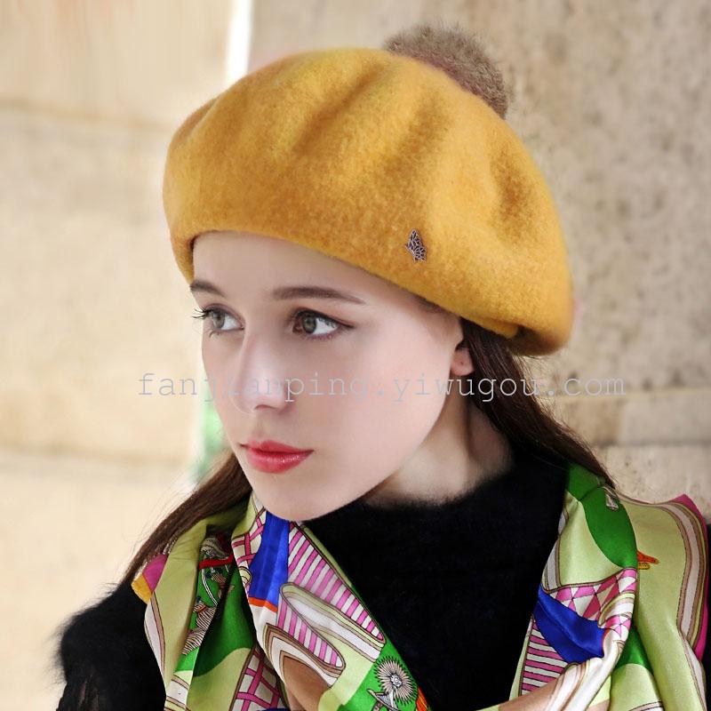 Foreign trade custom all-match Wool Beret Hat light colorful...