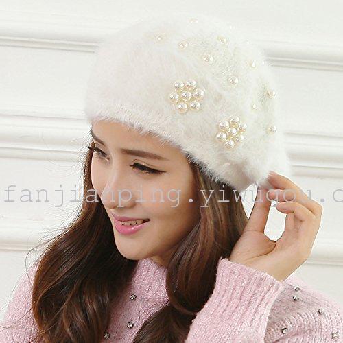 foreign trade customized rabbit fur handmade pearl beret adult lady pumpkin rabbit fur hat