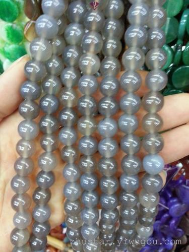 Natural Stone Ornament Gray Agate round Beads Natural Stone DIY