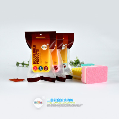 Sunday three layer wave sponge 1 pieces, kitchen cleaning products exported to Japan South Korea