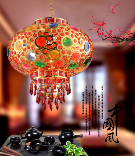 Modern New Chinese Style Chandelier Lantern Balcony Chandelier Rotating Crystal Lantern Rotatable Hotel Decoration Red Lighting