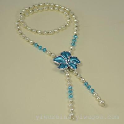 Online jewelry wholesale pearl sweater chain lady fashion crystal beaded flower pendant long necklace