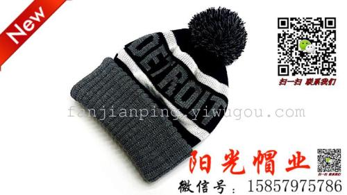 winter hat thickened knitted wool hat ski hat letter jacquard ball cap