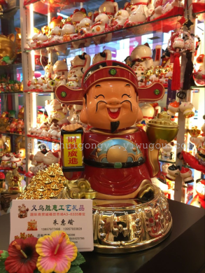 塑料财神 元宝财神 聚宝盆财神摆件 招财进宝1388