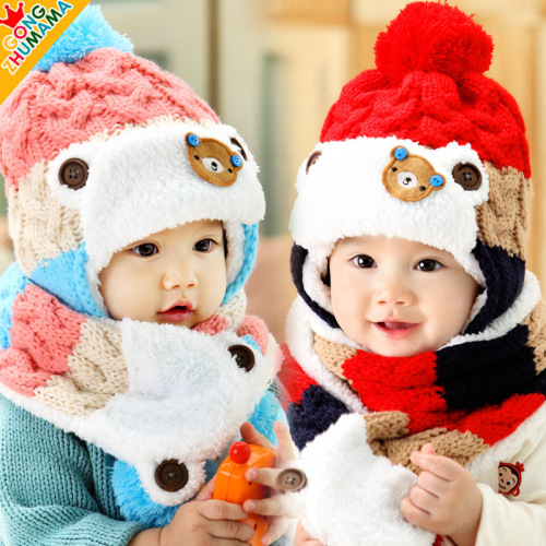 winter baby hat sleeve cap baby wool hat scarf two-piece set