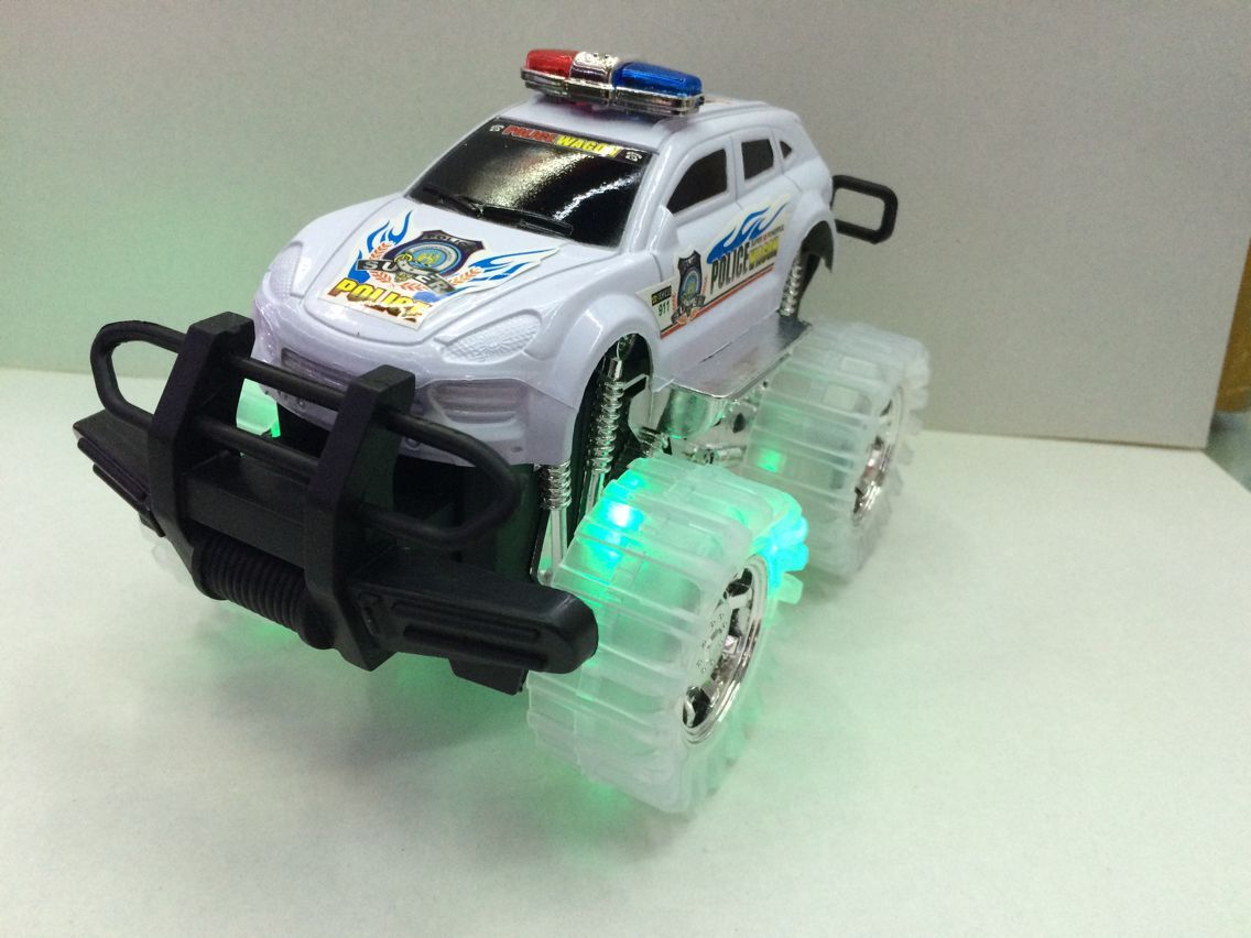 大轮子汽车警车惯性车电动音乐 p罩白蓝色混