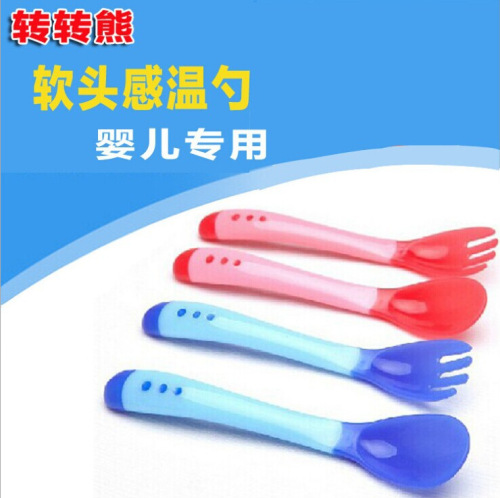 Temperature Sensing silicone Soft Head Soup Spoon Baby Fork Spoon Spoon Baby Feeding Tableware