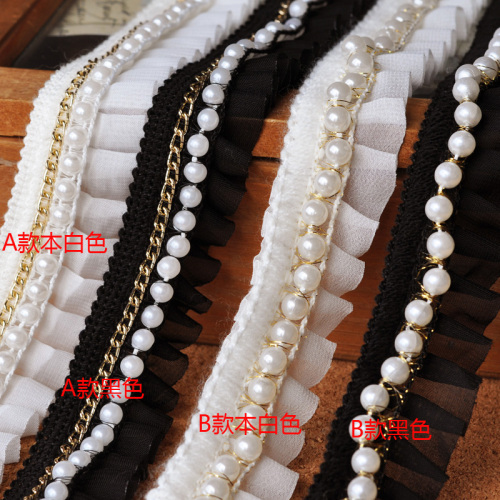 Lace Accessories White Pearl Pleated Beaded Neckline Cuff Decorative Edge Clothing Material Wholesale