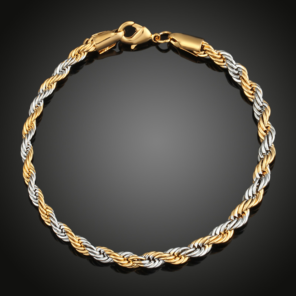 镀金双色麻花手链 欧美情侣款手链