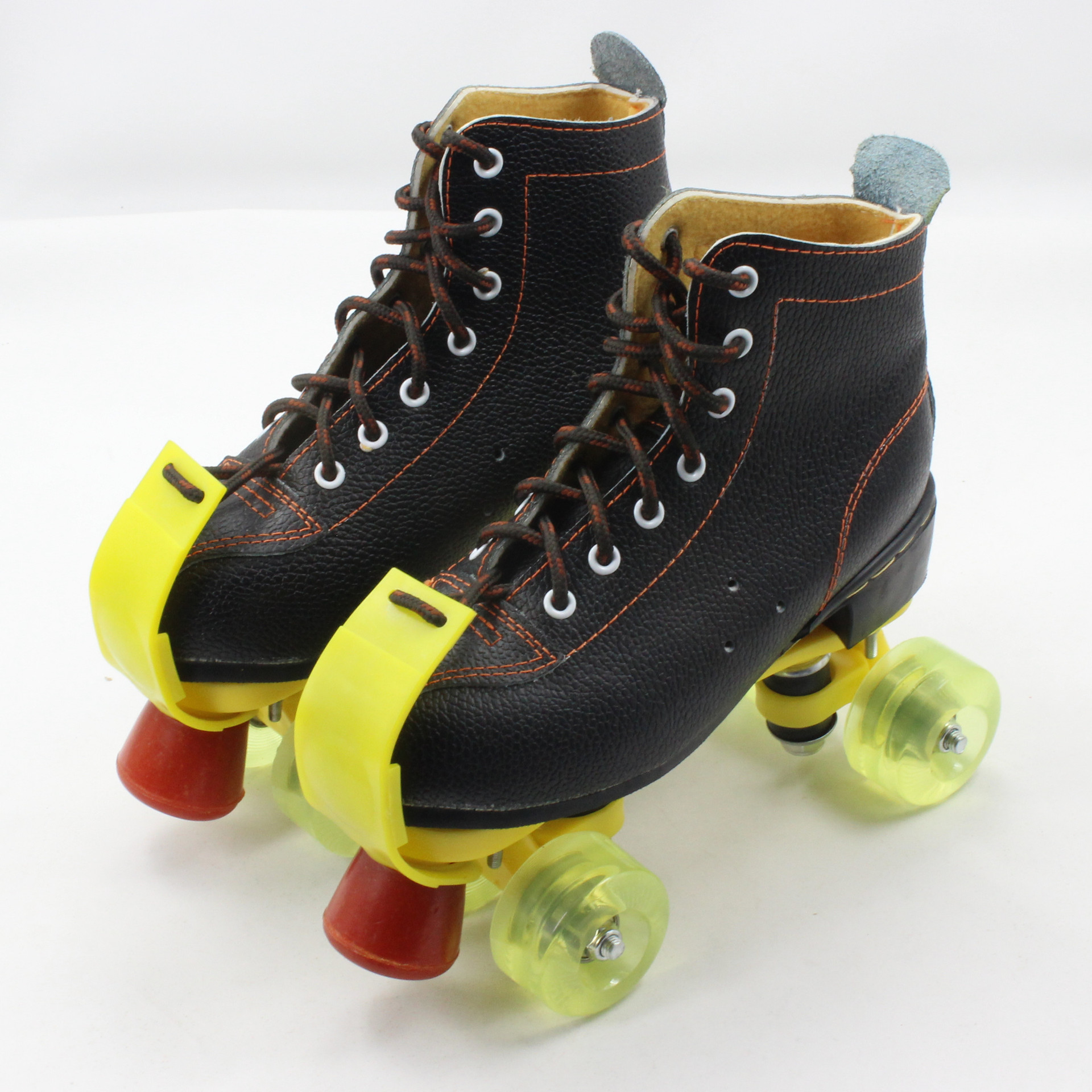 成人双排溜冰鞋四轮牛皮pu闪光全黑色轮滑鞋旱冰鞋