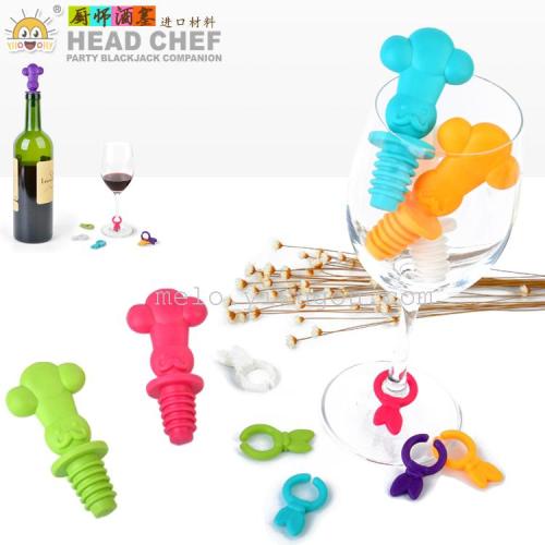 Chef Wine Bottle Stopper， Silicone Cartoon Bottle Cap， Wine Glass Marker Set， wine Glass Identifier