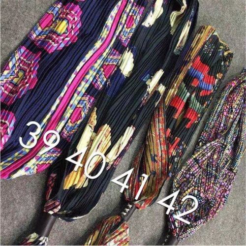 Korean Thin Narrow Scarf Pleated Print Small Silk Scarf All-Match Scarf Women‘s Belt Leather Ring Jane Silk Edge