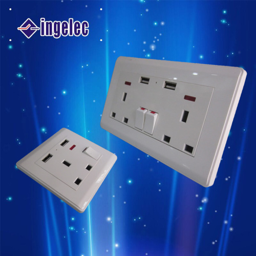 factory direct power protection 3-hole british jack dual usb with light double switch wall plug