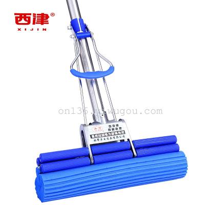 Xijin mop 308 New blue reinforced stainless steel double row roller retractable rubber cotton absorbent mop