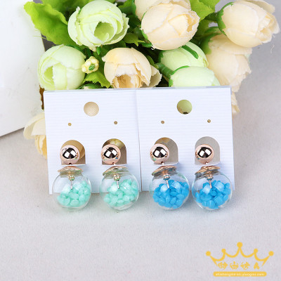 The Korean version of the transparent glass ball electroplating sweet temperament character female ear jewelry earrings