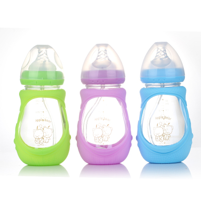 Apple bear baby wide mouth bottle explosion proof glass baby bottle 240mL manufacturer direct sale