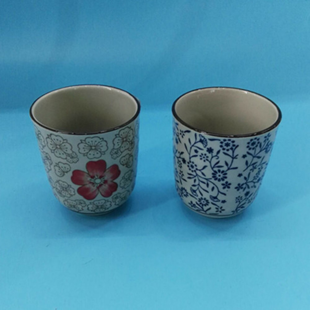 螺纹杯 手绘釉下彩茶杯 餐厅酒店茶水杯茶杯