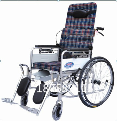 Medical device high back full lying wheelchair with stool and stool with portable four brake thickened steel tube 
