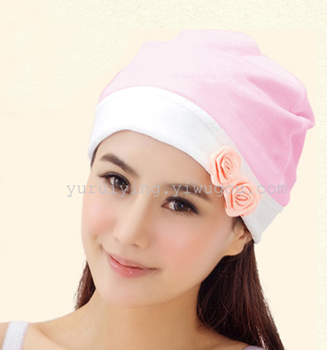 pregnant women‘s hat velvet confinement cap thickened protection headscarf maternal supplies rose hat