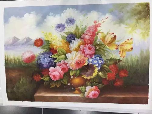 Pure Hand Drawing Flower Oil Painting 60x90 Banner Decorative Painting Wholesale Living Room and Hotel Engineering Decorative Painting