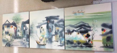 Pure Hand Drawing Huipai Architectural Decorative Painting Beauty Township Frameless Painting 60 X60 Jiangnan Water Town Oil Painting
