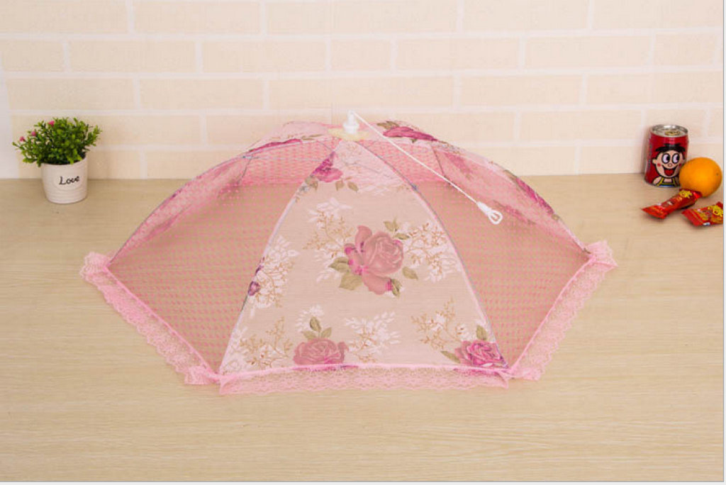 新款高档圆形蕾丝食物罩防蝇罩菜罩食品罩水果罩折叠可拆洗_义乌市