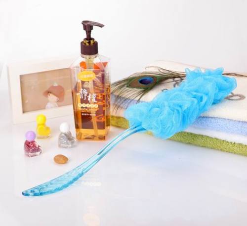 [Clear Branch] Bath Brush Medium Long Handle Bath Brush Curve Handle Mesh Sponge Wash Cloth Mixed Batch Factory Direct Sales