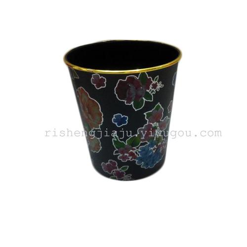 Golden Edge Stained Paper Black Trash Can Sundries Storage Toilet Pail RS-4695