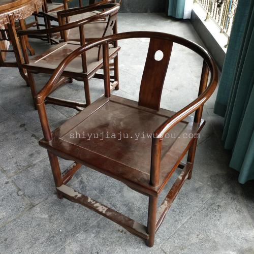 Hangzhou Antique Elm round Chair Vintage solid Wood Dining Chair Classical Solid Wood Armrest Carved Chair