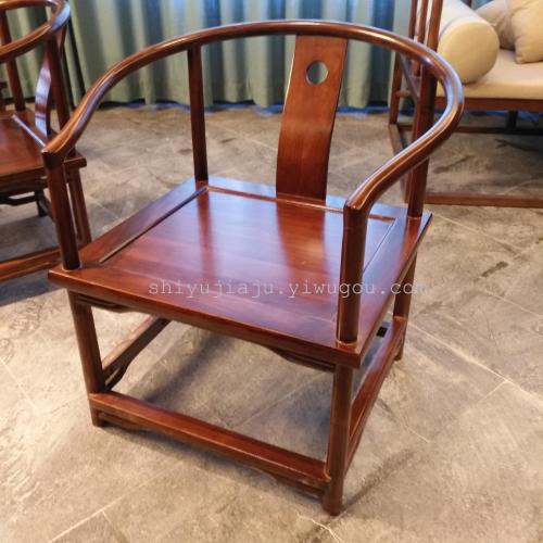 Quzhou Antique Elm round-Backed Armchair Vintage Solid Wood Dining Chair Classical Solid Wood Armrest Carved Chair