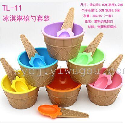 Colorful Cute Plastic Ice Cream Bowl Free Spoon Double Layer Heat Insulation Ice Cream Cup Ice Cream