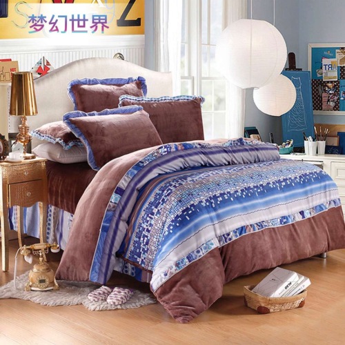 Korean Style Flannel Four-Piece Bed Thermal Coral Fleece Sheets Quilt Cover Simple Bedding