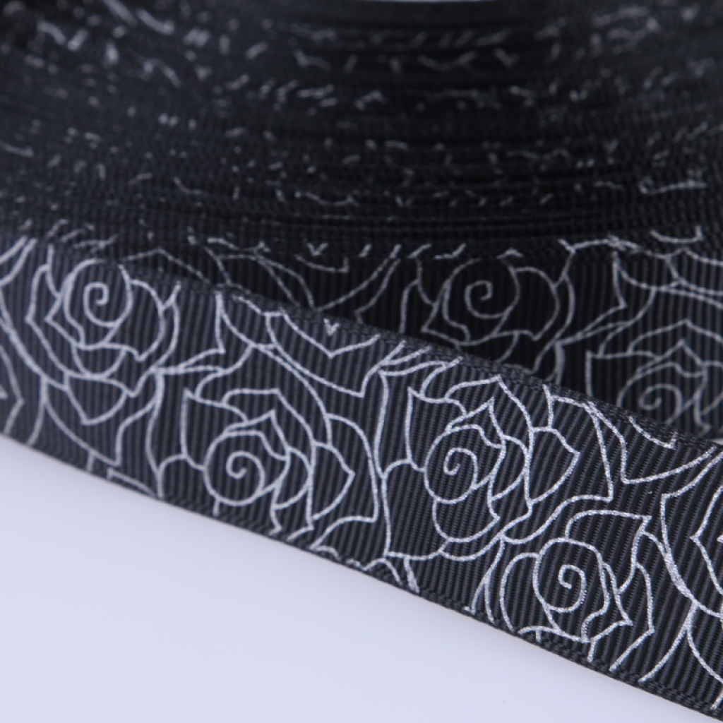 涤纶材质罗纹带 印玫瑰纹图案