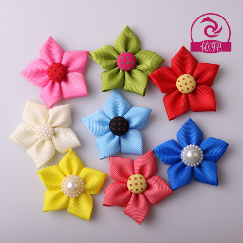 Ribbed Band Handmade Small Flower Button Five Petal Flower Wedding Candies Box Shoes and Hats Craft Pearl Small Flower