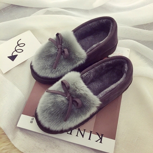 plush peas winter flat heel non-slip confinement shoes korean style casual bowknot thickened cotton shoes wholesale