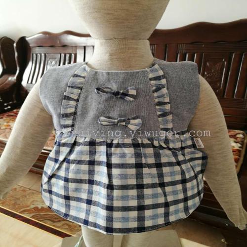 Korean Style New Children‘s Striped Bib Plaid Apron Baby Water and Dirt Resistant Bib Factory Direct Sales