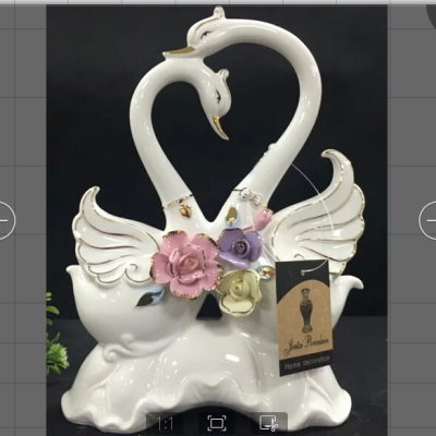 New ceramic creative fashion gifts white porcelain applique swan color flowers