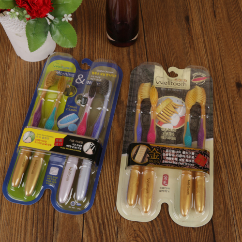 Korean Style Adult Toothbrush Elastic Gum Care Filament Soft-Bristle Toothbrush 4 PCs Family Pack