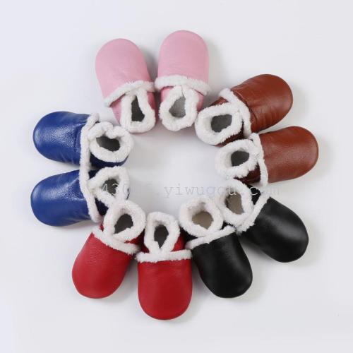 Popular Leather and Cotton Non-Slip Glue Bottom Baby Toddler Shoes Soft Sole Shoes Baby Shoes