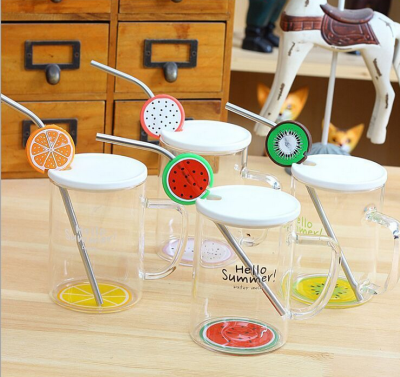 Water GOLOVE Glass with Stainless Steel Creative Straw Fruit Cup Creative Gift