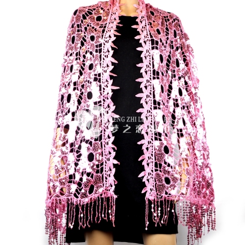 2016 Autumn and Winter New Water Soluble Sequin Lace Embroidered Ethnic Style Tassel Scarf Shawl Headcloth