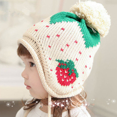 baby strawberry hat children winter warm ear protection woolen cap baby winter hat